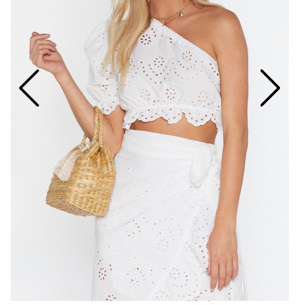 Wrap skirt and one shoulder top set